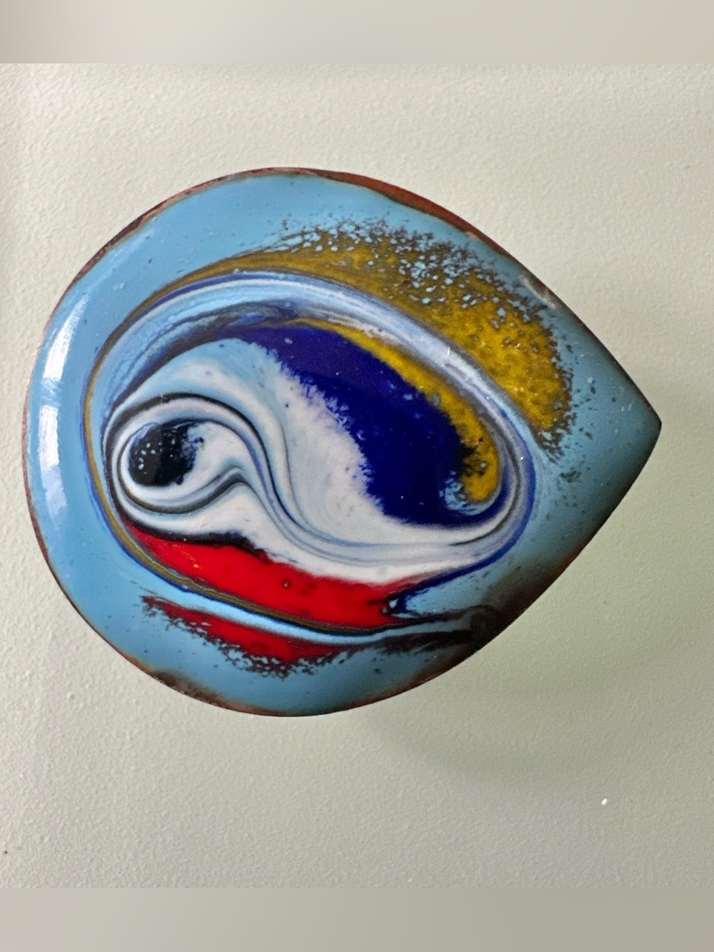 Vintage Signed MEAB IRELAND Teardrop Shape Abstract ENAMEL Cooper PIN Brooch